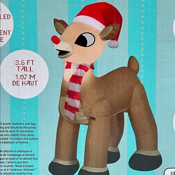 Rudolph The Red Nosed Reindeer 3.5' Airblown Inflatable w/ Light Up Nose - Gemmy - Picture 5 of 8